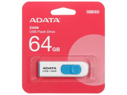 USB Флеш A-DATA Classic 64GB C008, USB 2.0, белый (Быт)